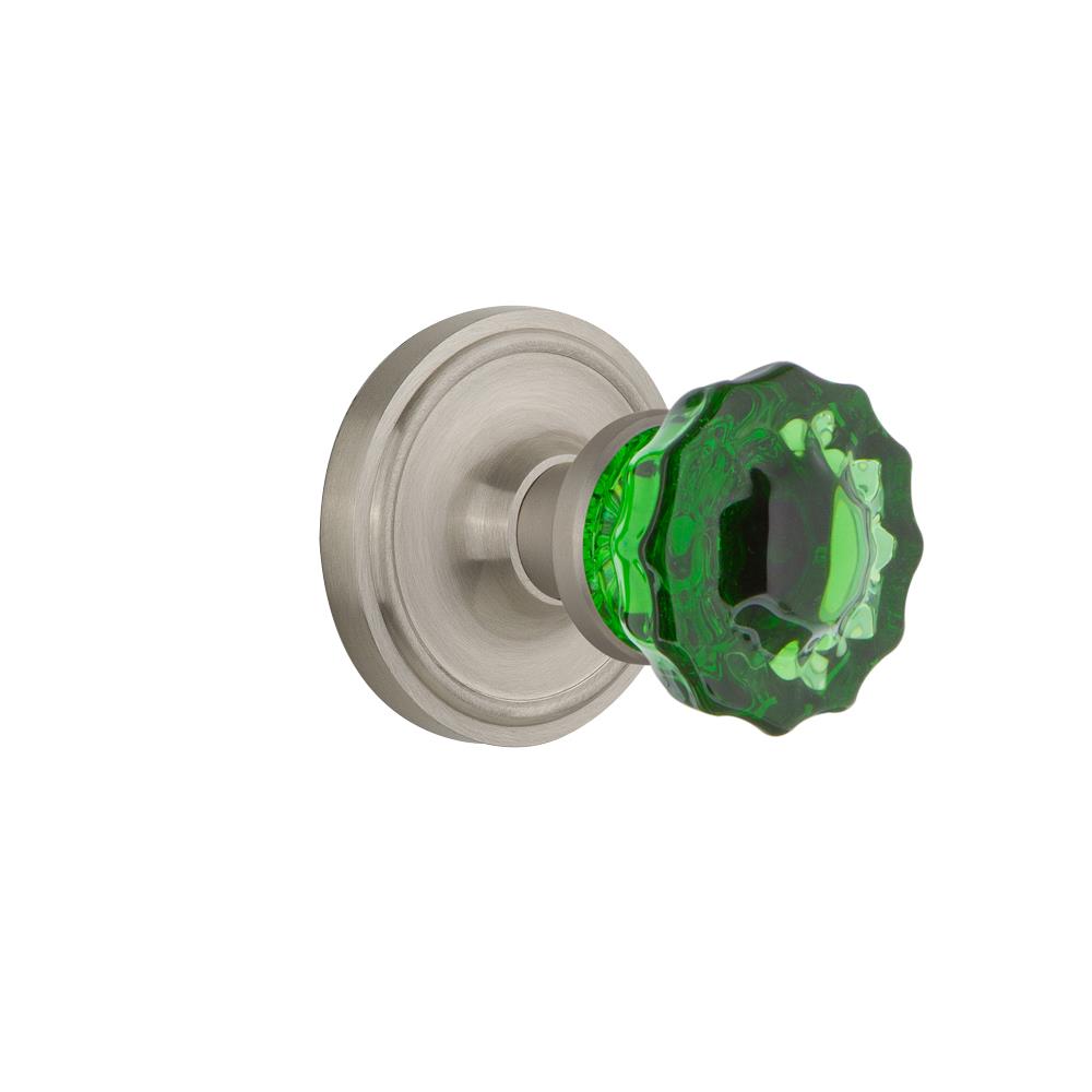 Nostalgic Warehouse CLACRE Colored Crystal Classic Rosette Passage Crystal Emerald Glass Door Knob in Satin Nickel